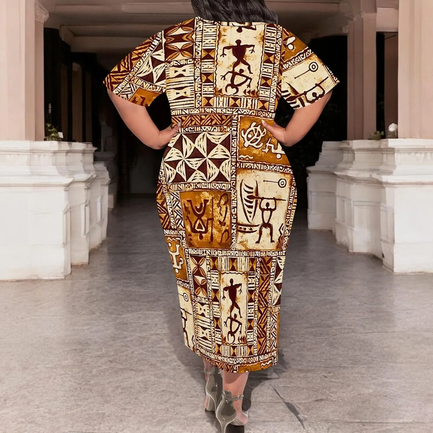 Women's Plus Size Midi Dress African Art Ethnic Style Dress Summer Loose Short Sleeve Round Neck T-Shirt Maxi Dress