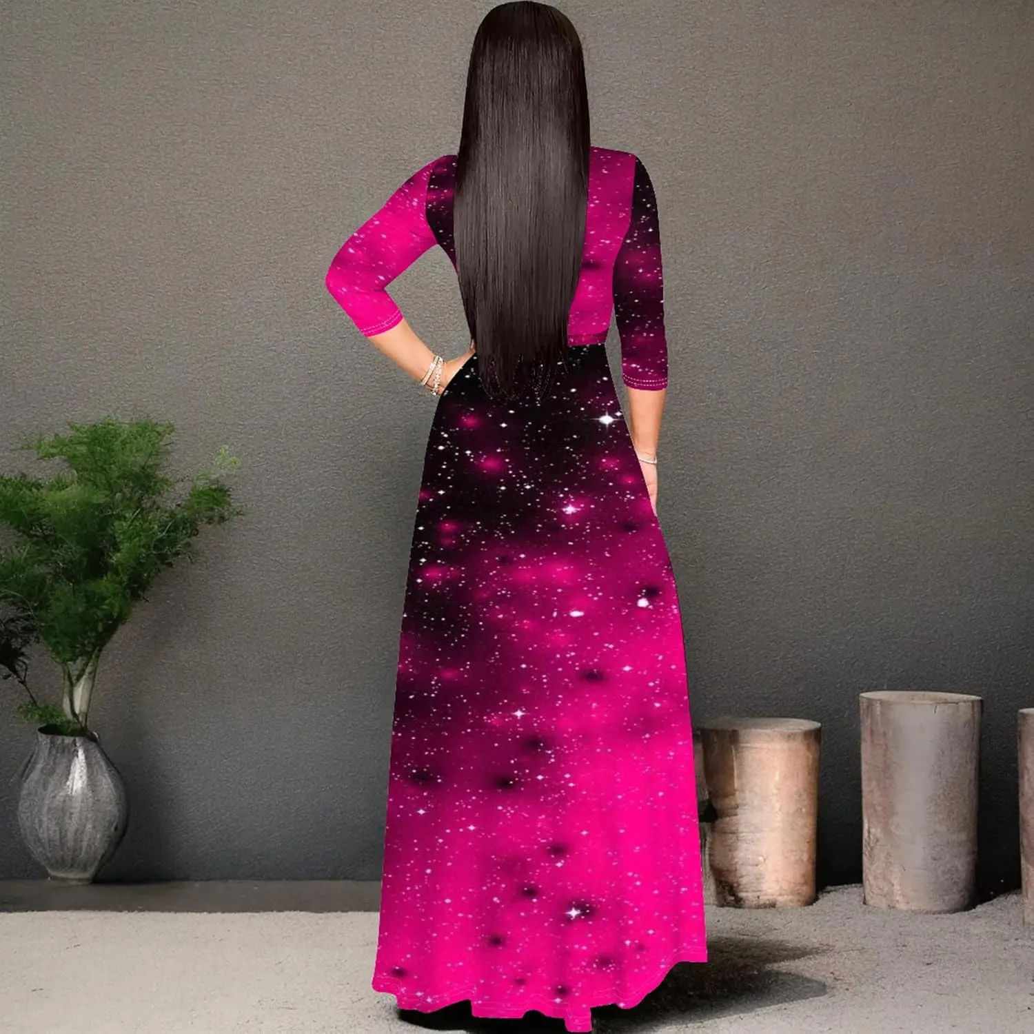 Women's Plus Size Summer Dress Sexy V Neck Midi Dress Floral Flowing Maxi Dress Ombre Casual Sundress with Belt