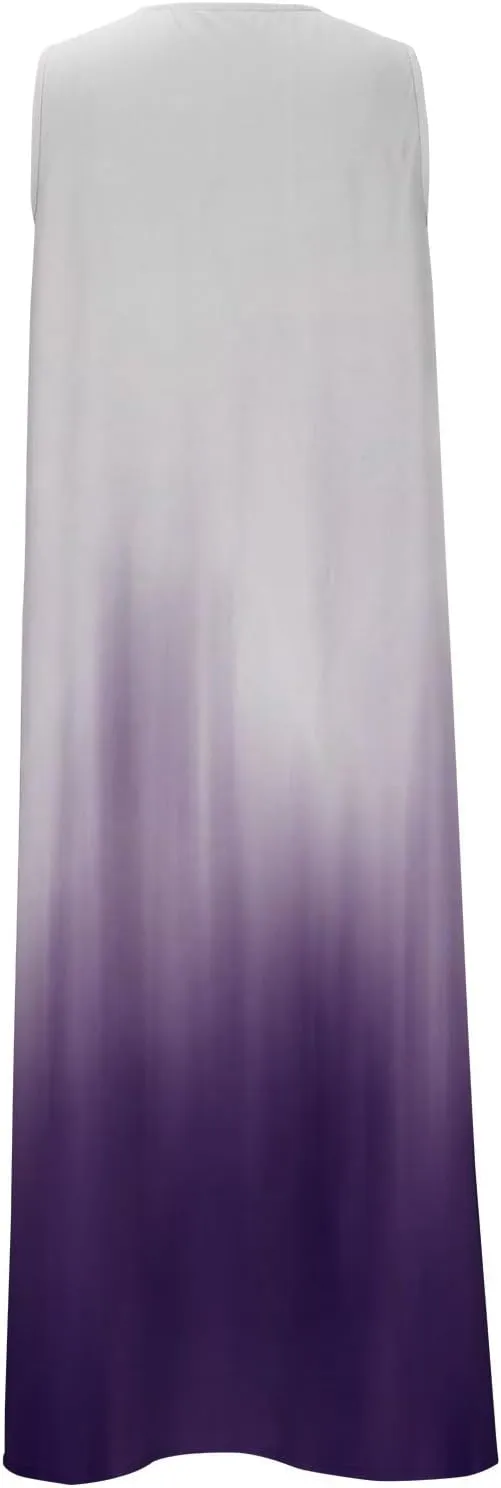 Women's Plus Size Summer Floral Print Casual Dress Vintage Sleeveless Neck V-Neck Long Tank Dress with Pockets