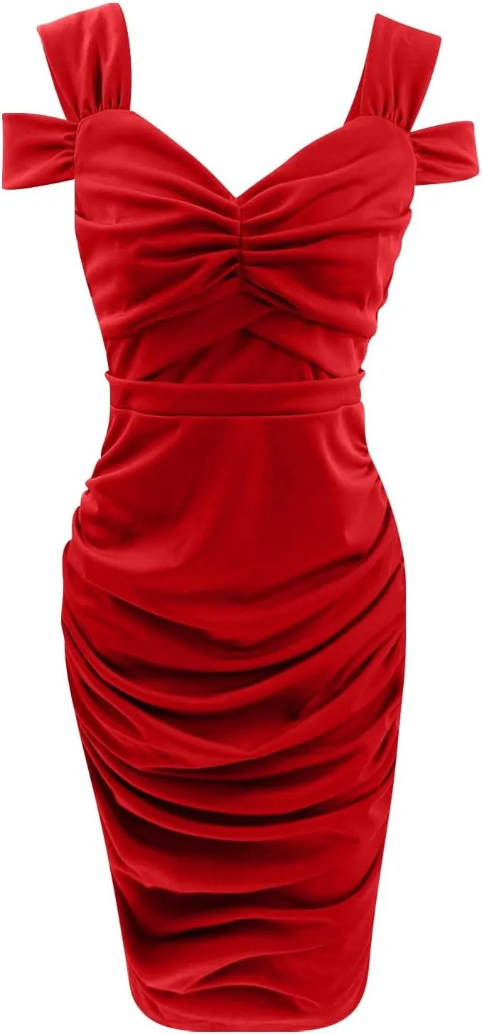 Women's Sexy Bodycon Sleeveless Ruched Mesh Club Midi Dress Long Sparkly Dress