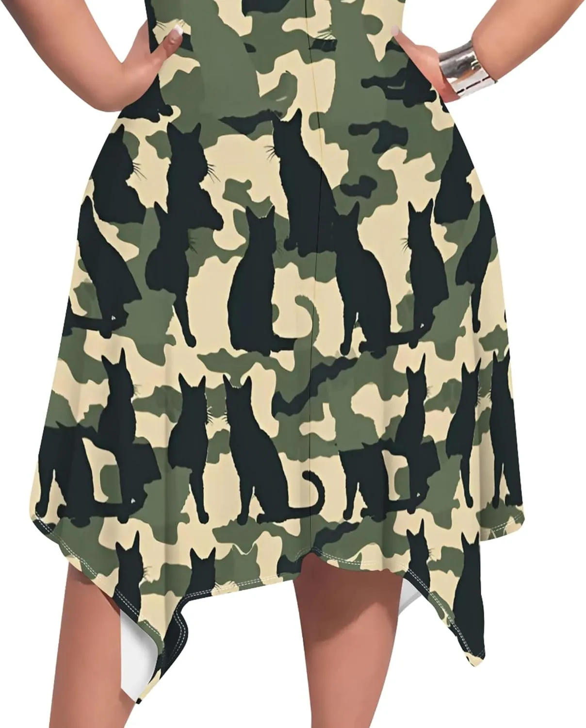 Women's Sexy Curve Fit T-Shirt Dress Plus Size Short Sleeve Midi Dress Camouflage Graphic Print Dress with Pockets