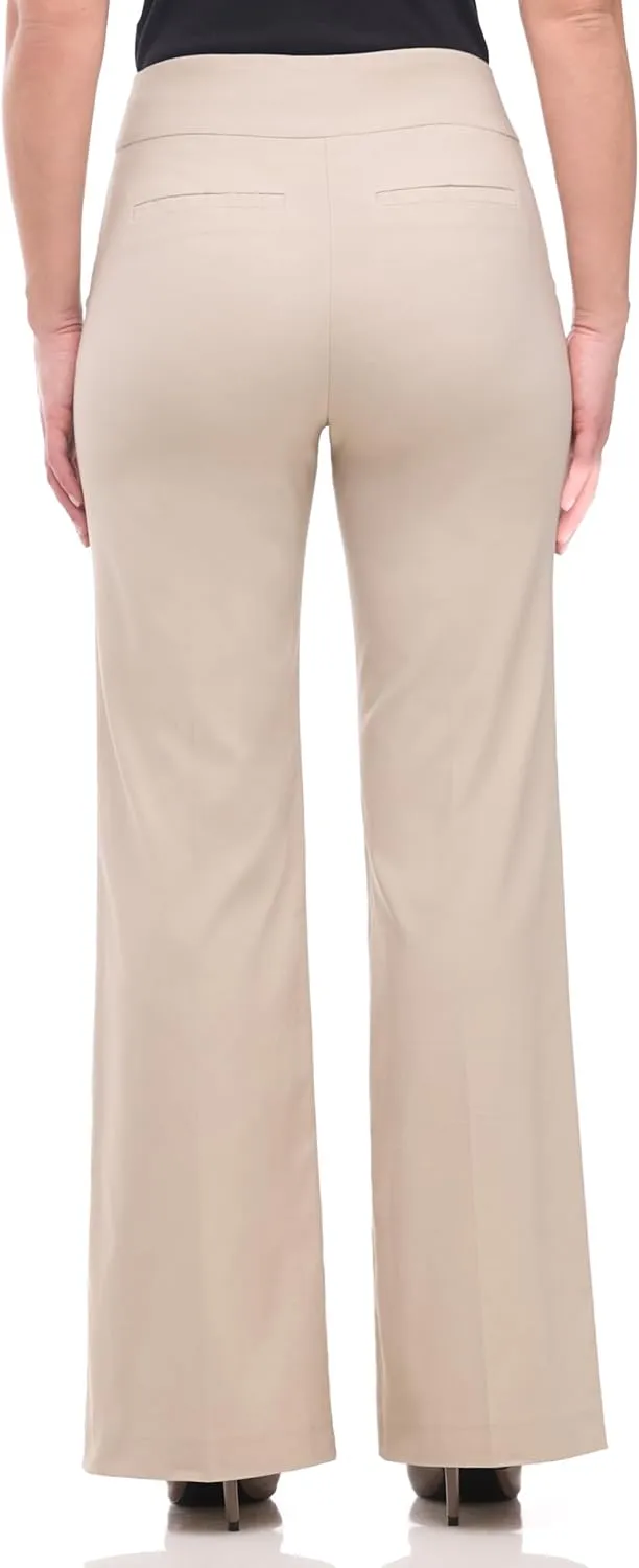 Women's Stretchy Wide Leg Pull-On Dress Pants with Pockets