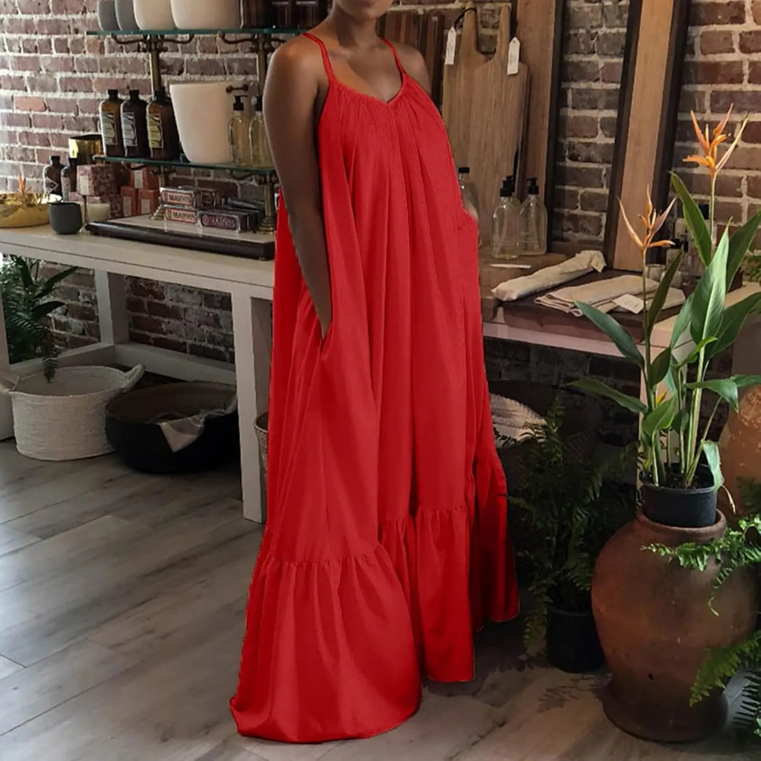 Womens Summer Maxi Dresses Sexy Spaghetti Strap Sleeveless Long Dress Sundress Tiered Ruffle Boho Cami Beach Dress