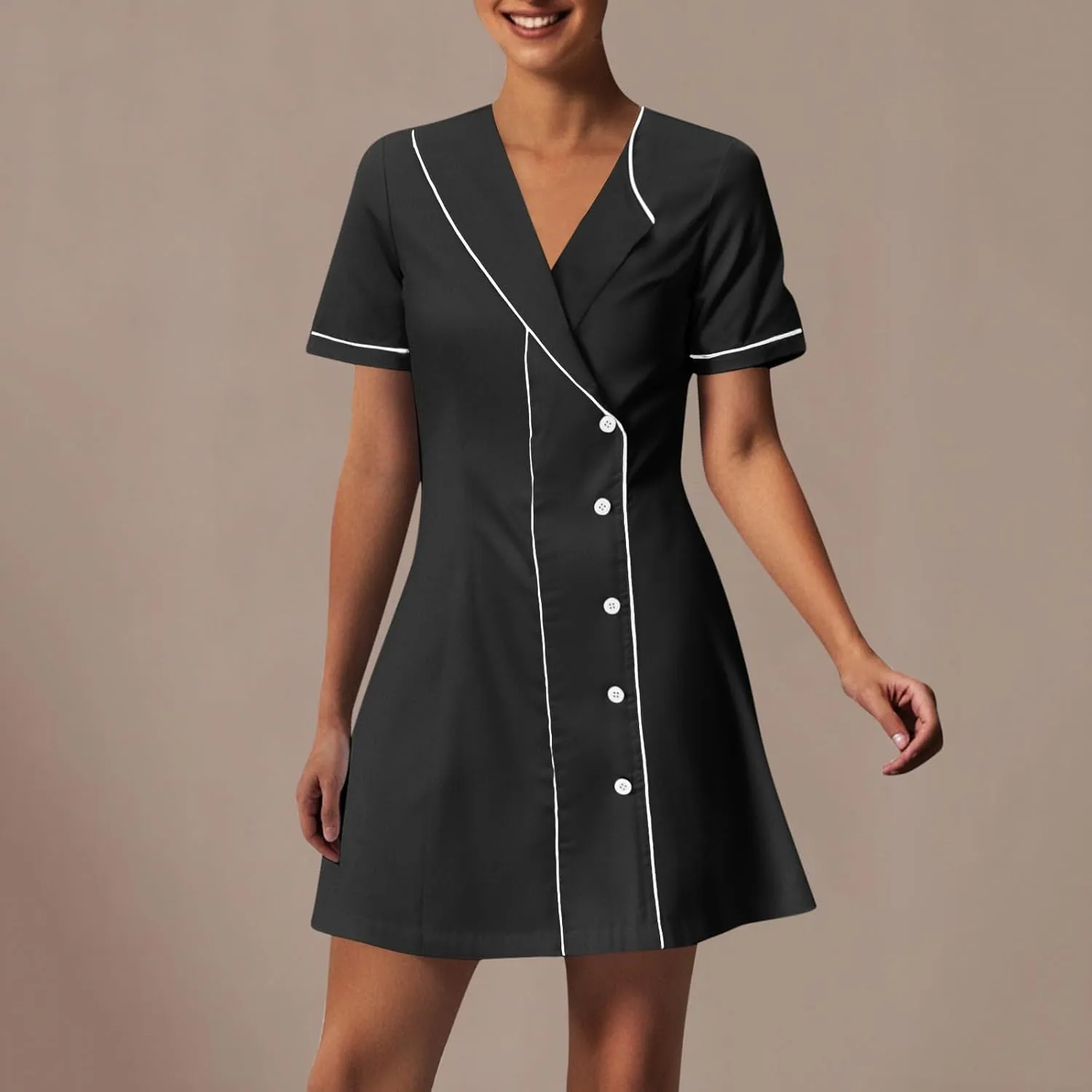 Women's V Neck Button Dresses Short Sleeve Dress Trending Vacation Casual Plus Size Midi Scrub Sundress 2025 New