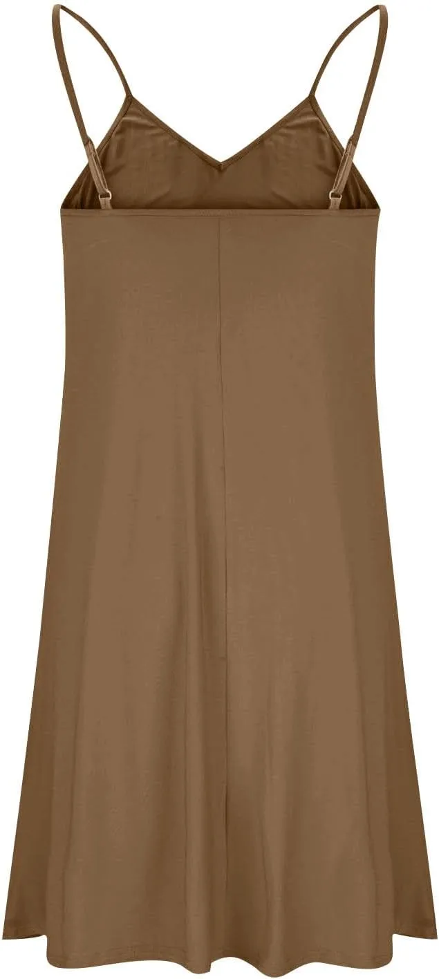 Womens V Neck Dresses Sexy Spaghetti Straps Summer Dresses Elegant Sleeveless Cami Dress Solid Color Petite Sundress